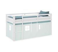 Lit mi-hauteur 90x200 cm en pin massif avec rideau vert Blanc