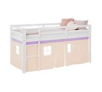 Lit mi-hauteur - HomeStyle4U - 2948 - 90x200 cm - Pin massif - Rideau violet pêche