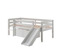 Vipack – Lit mi-hauteur Pino avec toboggan et 2 tiroirs – 90x200 cm – Bois de pin massif Gris
