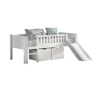 Lit mi-hauteur - Scott - Échelle et toboggan - Blanc - 2 tiroirs - Enfant