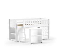 Lit Mi-Hauteur Scott Bureau Bibliothèque Commode Blanc Marron