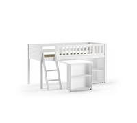 Lit Mi-Hauteur - Scott - Bureau et Bibliothèque - Blanc - Bois de Pin Massif - 1 place