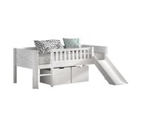 Lit mi-hauteur - Scott - Échelle et toboggan - Blanc - 2 tiroirs - Enfant