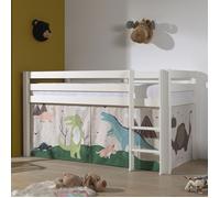 Lit Surélevé Avec Échelle Blanc Décor Dinosaures - Pino Blanc