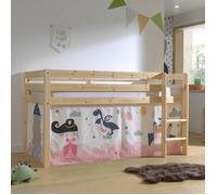 Lit mezzanine 90x200 cm avec tente château pin massif clair Pino