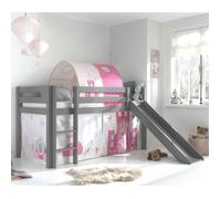 Vipack Lit Enfant Surlev Avec Toboggan Pino 90x200cm Gris + Rideau + Tunnel De Lit Princess