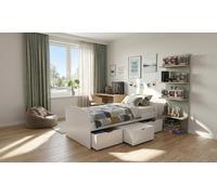 Lit LOUANE avec 2 tiroirs et 1 coffre de rangement - 90 x 190 cm - Blanc
