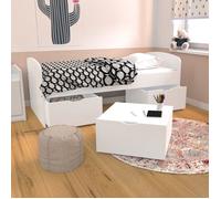 Lit MIA 90x190 + 1 sommier + 2 tiroirs + 1 coffre table basse / Blanc