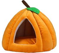 Lit mignon pour chat d'intérieur - Style citrouille - Lit semi-fermé pour animal de compagnie - Nid doux et chaud pour l'intérieur - Sol antidérapant - Refuge privé - 38 × 38 × 32 cm (orange)