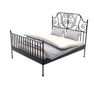 Lit miniature en fer avec literie amovible - Accessoires décoratifs pour maisons de poupée à l'échelle 1/12