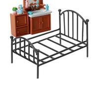 Lit miniature - Lits miniatures en métal | Lit pour maison de | Lits en métal vintage | Meubles de maison de | Meubles de maisons de poupées pour chambre d'enfant, maisons de poupées