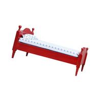 Lit miniature pour maisons de poupée à l'échelle 1:12 mettant en valeur le bois naturel et le design élégant literie en tissu réaliste pour lits de poupées