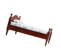 Lit miniature pour maisons de poupée à l'échelle 1:12 mettant en valeur le bois naturel et le design élégant literie en tissu réaliste pour lits de poupées