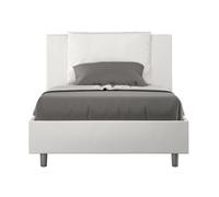 Lit moderne 120x190 cm avec tête de lit coussin simili cuir blanc Anja Sans sommier et sans coffre