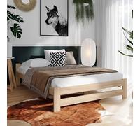 Lit en bois 120x200 cm - Sommier à lattes inclus - Pin massif - Style scandinave - Avec tête de lit basse - Bois naturel