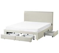 Lit Moderne en Tissu Rembourré 160 x 200 cm avec Tiroirs et Sommier à Lattes Bei