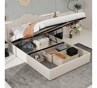 Lit Moderne Minimaliste 160 * 200CM avec tête de lit, Cadre de lit Multifonctionnel avec Rangement, Matelas Non Inclus,Beige