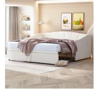 Lit modulaire beige 90 x 200/180 x 200 cm, avec ressort, dossier coussiné, sans matelas
