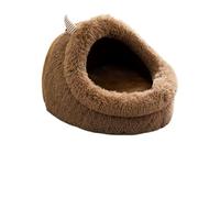Lit monstre semi-fermé pour chat, en polaire confortable, antidérapant, chaud, doux et épais pour petit chien, chat d'intérieur (marron, M)