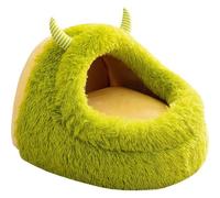 Lit monstre semi-fermé pour chat, en polaire confortable, antidérapant, chaud, doux et épais pour petit chien, chat d'intérieur (vert, M)