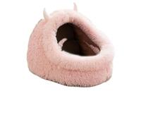 Lit monstre semi-fermé pour chat - Grotte en polaire confortable antidérapante, chaude, douce et épaisse pour petit chien, chat d'intérieur (rose, L)