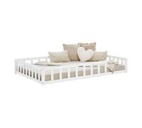 Homestyle4u Lit Montessori 3026 – 120x200 cm, bois blanc, protection anti-chute, matelas+sommier