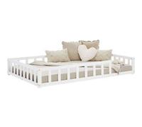 Homestyle4u Lit Montessori 3026 – 120x200 cm, bois blanc, protection anti-chute, matelas+sommier