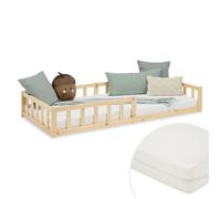 Lit Montessori 90x200 cm en bois naturel avec matelas et barrières