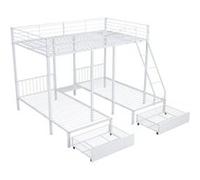 Lit multi-places 90/140x200 cm avec trois zones de sommeil équipé de deux tiroirs sans matelas Blanc Blanc