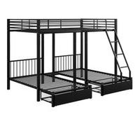 Lit multi-places 90/140x200 cm avec trois zones de sommeil équipé de deux tiroirs sans matelas noir Noir