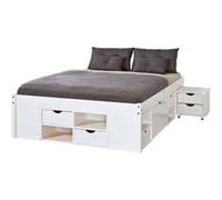 Lit En Pin Massif Avec Espaces De Rangement Mobiles Blanc 160x200 KOLO Blanc