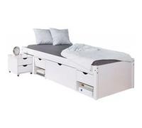 Lit multi-rangement pin massif vernis blanc Jam 90x200 cm Blanc G