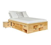 Lit multi-rangement pin massif vernis naturel Klass 140x200 cm Bois clair, Beige G