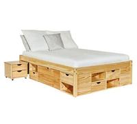 Inter Link – Lit Clark 180x200 cm multi-rangements en pin massif vernis naturel