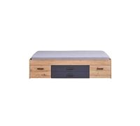 Lit multi-rangements 90x200 coloris Chene Artisan/anthracite- Longueur 203,6 x Profondeur 94,2 x Hauteur 48,3 cm--