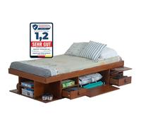 Lit Multifonction Bali 90x190cm Single Caramel - Beaucoup d’espace de rangement et tiroirs, idéal pour petites chambres - Lit avec rangement bois massif, design exclusif - Prix avec sommier à lattes