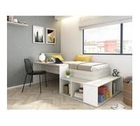 Lit combiné 90 x 200 cm avec rangements et bureau - Coloris : Naturel et Blanc - RIGALI