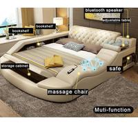 Lit multifonctionnel de luxe design en cuir Lits Hôtel double tablette Chaise de massage