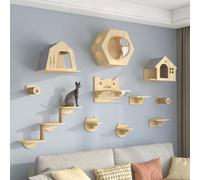 Lit mural en bois pour chat avec pont, escalier et griffoir (couleur 01)