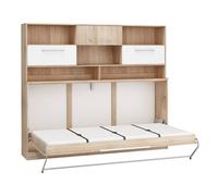 Lit mural horizontal ROGER 90x200 cm chêne sonoma/blanc avec étagères - armoire lit escamotable fonctionnelle