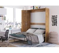 Lit mural lit armoire TEDDY 160x200 chêne bourgogne vertical lit mural pliant, lit armoire pliant, armoire avec lit pliant intégré, lit fonctionnel incl. sommier à lattes