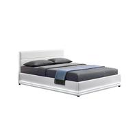 CONCEPT USINE | Lit Double New York 160x200 cm en Simili Blanc avec LED et Grand Coffre de Rangement Pratique | Design Moderne | Sommier à Lattes | Éclairage LED Blanc | Style Contemporain