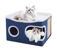 Lit Niche Chat d’intérieur, XXL Maison pour Chatte, Niche Pliable pour Chats d'intérieur pour Grands Chats 54.5 x 44.5 x 34.5 cm, 2 Couches de Cubes pour Chat avec griffoir et Balle de Jeu