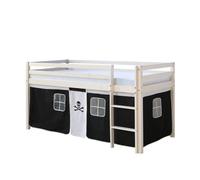 Homestyle4u Lit mezzanine enfant Pirate bois 90x200 cm blanc/noir avec échelle, matelas & sommier