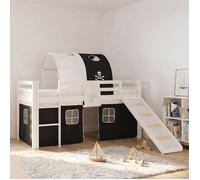 Homestyle4u Lit mezzanine 2548 pirate avec toboggan, escalier, matelas et sommier 90x200 Blanc/Noir
