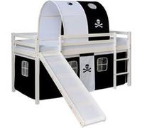 Homestyle4u Lit mezzanine 2548 pirate avec toboggan, escalier, matelas et sommier 90x200 Blanc/Noir