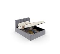 Lit nuage coffre 140x190cm velours gris BALTIMORE