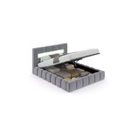 Lit nuage coffre LED 140x190cm velours gris OMAHA