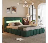 Lit Nuage Coffre Led 140x190cm Velours Vert Omaha Vert