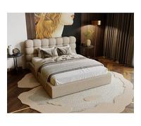 Lit OLINO en Tissu Bouclette avec Coffre (Beige, 140x200)